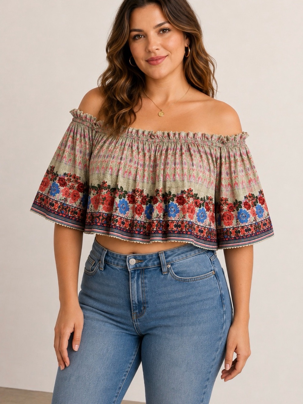 Anthropologie Bhanuni by Jyoti Villa MIDI Swing Top Off Shoulder Cropped Boho